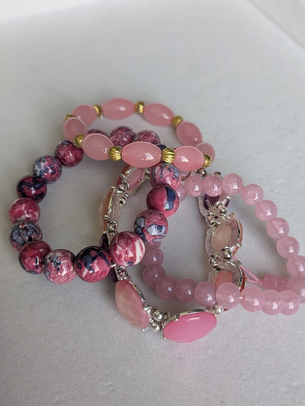 Set of 4 Pink Stretch Bracelets | Layered Stack | Beaded & Statement Jewelry - Picture 4 of 4